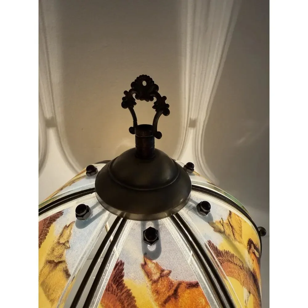 Vtg OK Lighting Touch Lamp Native American Wolf Deer Indigenous 3 Settings WORKS